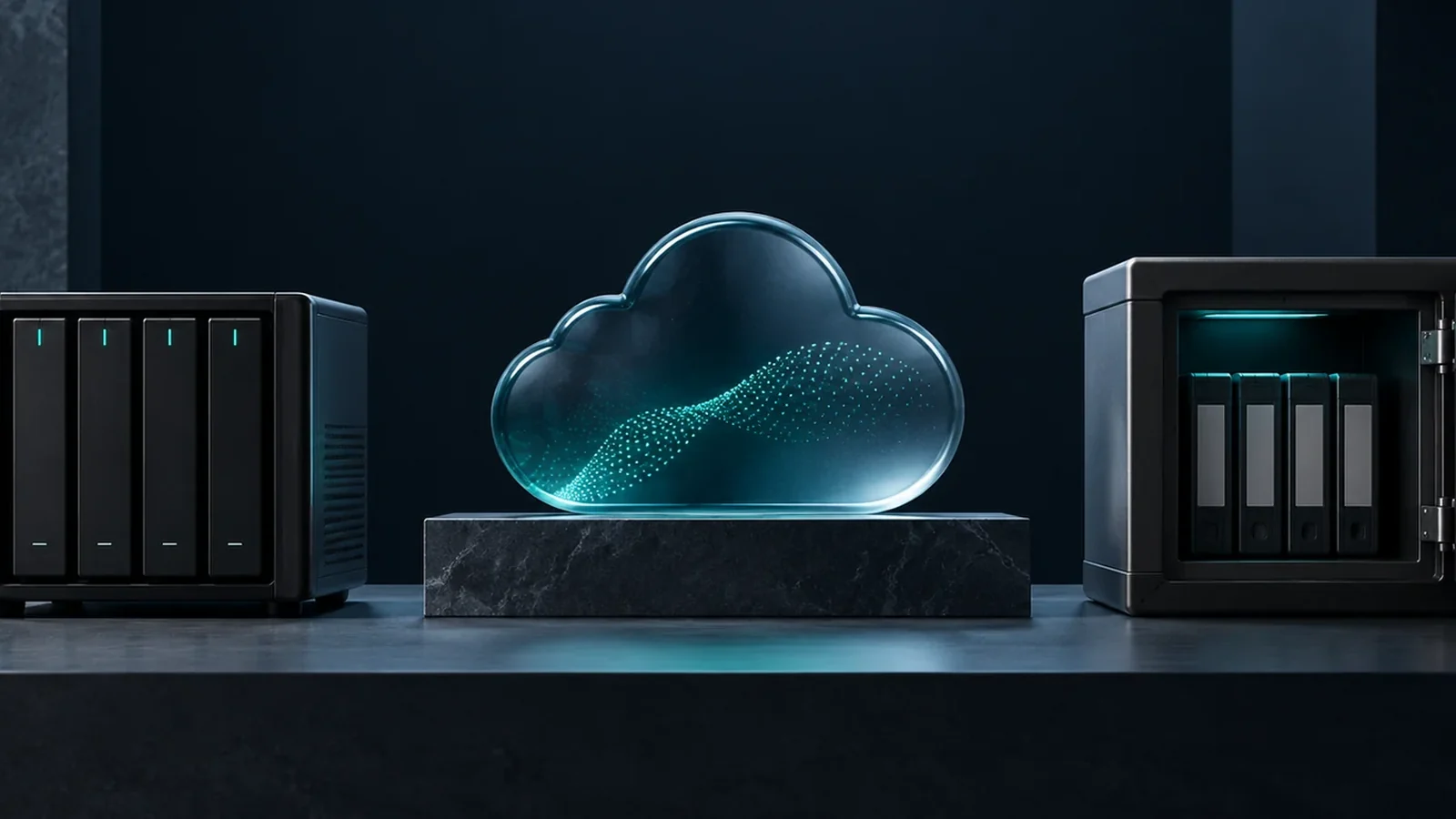Drei getrennte Sicherungsziele mit NAS, Cloud und geschütztem Offline-Speicher